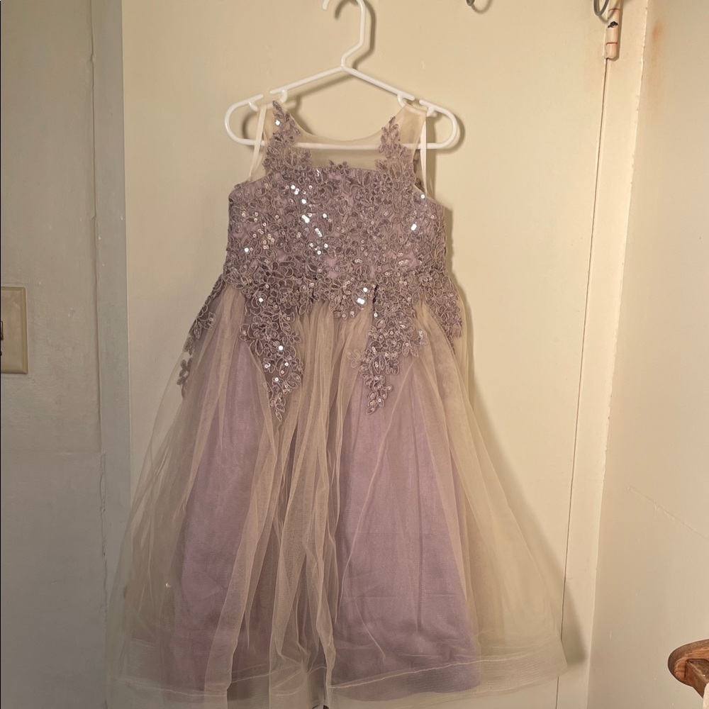Sparkling Lilac Kids Dress with Tulle Skirt